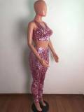 Fashion European and American bronzing burnt flowers hollow stretch two-piece suit XM6125