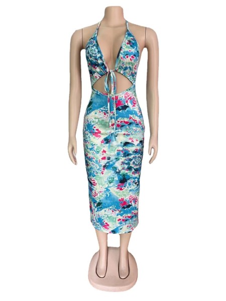 Hang strip digital printing sling dress AJ4335