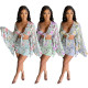 Chiffon print flared sleeve top skirt suit L224