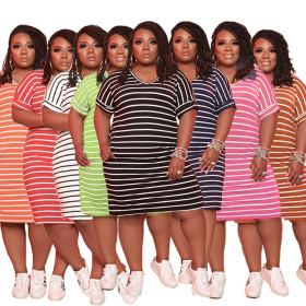 Striped Printed Dress Women's L-5XL Homewear TC074