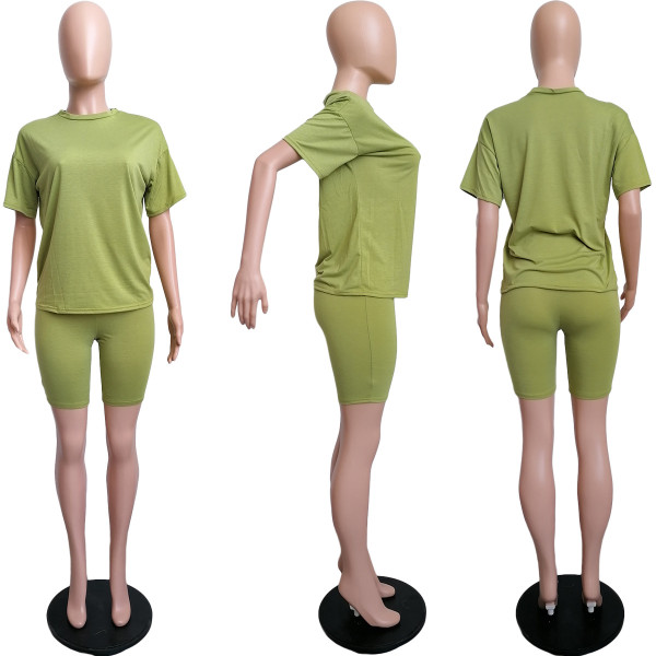 Cotton solid color casual loose large size T-shirt and two-piece shorts L225