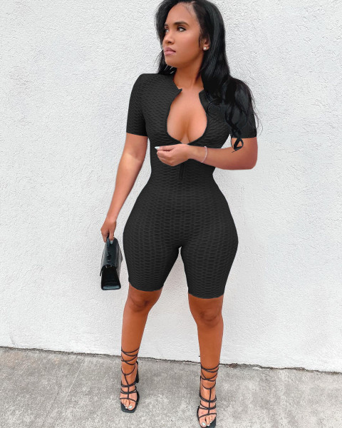 Yoga jumpsuit short sleeve zipper leisure sports jumpsuit L226