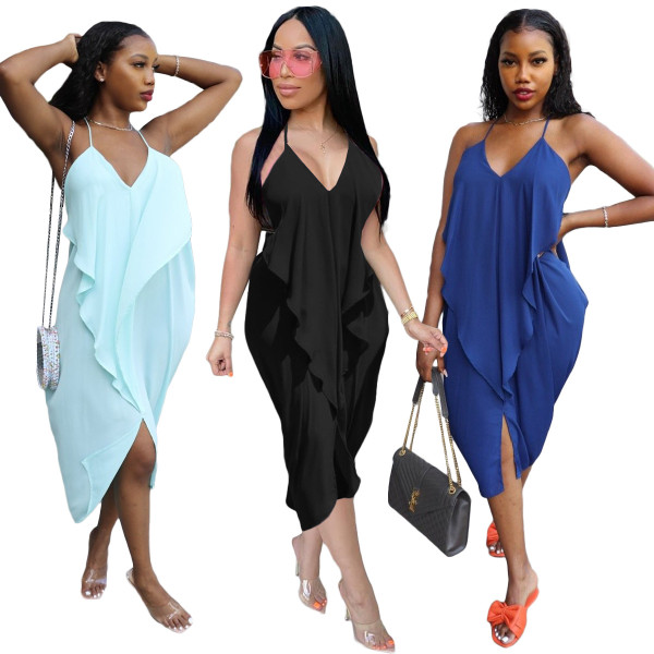 Irregular ruffle dress Q77210