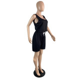 Large size sleeveless vest round neck solid color sports two-piece suit TC075
