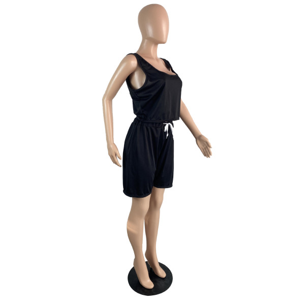 Large size sleeveless vest round neck solid color sports two-piece suit TC075
