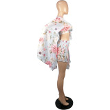 Chiffon print flared sleeve top skirt suit L224