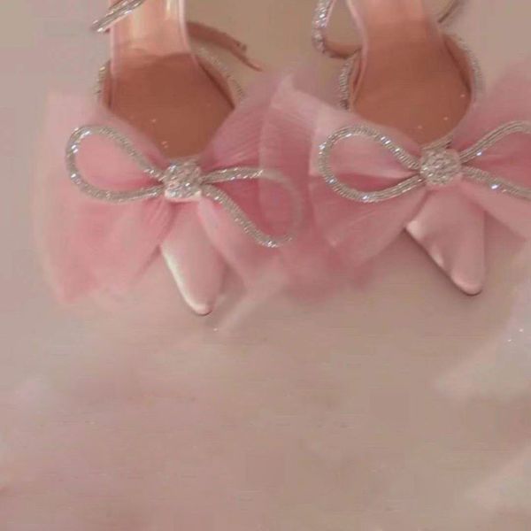 Crystal stiletto bow rhinestone pointed sandals S633326198470