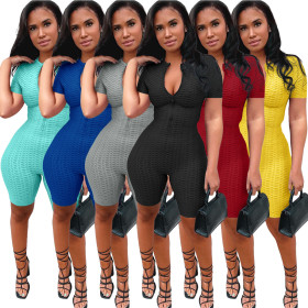 Yoga jumpsuit short sleeve zipper leisure sports jumpsuit L226