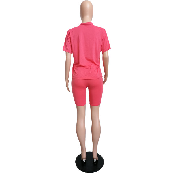 Cotton solid color casual loose large size T-shirt and two-piece shorts L225
