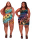 Printed round neck L-5XL casual pants suit TC081
