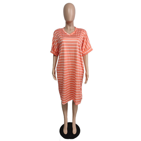 Striped Printed Dress Women's L-5XL Homewear TC074