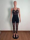 Fashionable Cartilage Bunch Lace Eyelash Side Sling Jumpsuit Adjustable QJ5259