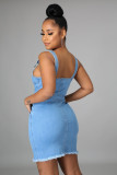 New women's wash water milled white sleeveless sling backless sexy denim dress A3271