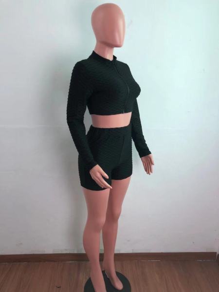 Women's tight-fitting pineapple pattern solid color long-sleeved leisure yoga sports suit AJ4342