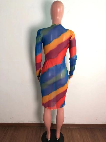 See-through wood ear print color slim jumpsuit XM6127