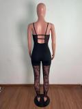 Fashionable Cartilage Bunch Lace Eyelash Side Sling Jumpsuit Adjustable QJ5259