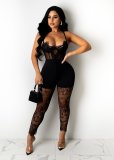 Fashionable Cartilage Bunch Lace Eyelash Side Sling Jumpsuit Adjustable QJ5259