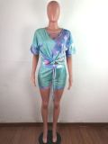 Tie-dye V-neck casual fashion home sports shorts two-piece suit AJ4204
