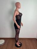 Fashionable Cartilage Bunch Lace Eyelash Side Sling Jumpsuit Adjustable QJ5259