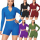 Women's tight-fitting pineapple pattern solid color long-sleeved leisure yoga sports suit AJ4342