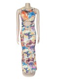 Stretch digital print long dress AJ4346