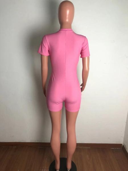 V-neck buttoned short-sleeved jumpsuit high-waisted personality pit strip jumpsuit AJ4337