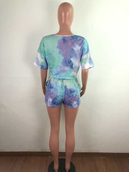 Tie-dye V-neck casual fashion home sports shorts two-piece suit AJ4204