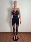 Fashionable Cartilage Bunch Lace Eyelash Side Sling Jumpsuit Adjustable QJ5259