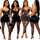 Fashionable Cartilage Bunch Lace Eyelash Side Sling Jumpsuit Adjustable QJ5259