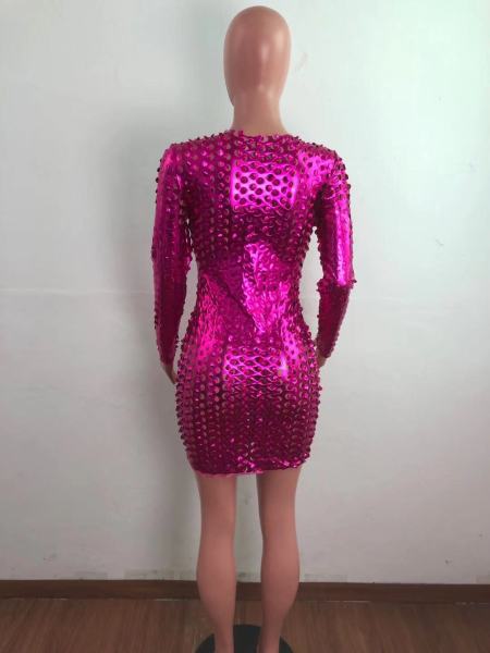 Fashion European and American bronzing burnt flowers hollow stretch long-sleeved dress XM6126