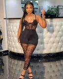 Fashionable Cartilage Bunch Lace Eyelash Side Sling Jumpsuit Adjustable QJ5259
