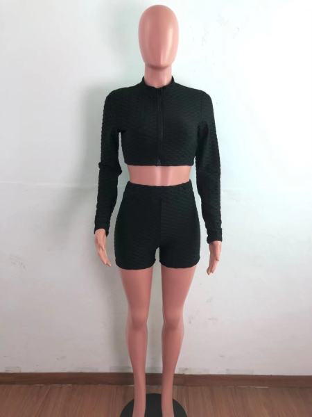Women's tight-fitting pineapple pattern solid color long-sleeved leisure yoga sports suit AJ4342