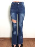 Washed and worn white sexy flared jeans A3280