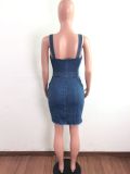 New women's wash water milled white sleeveless sling backless sexy denim dress A3271