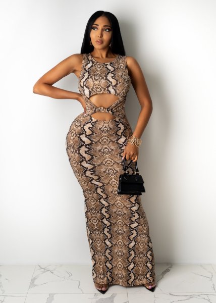 Stretch snake print leopard print dress AJ4344