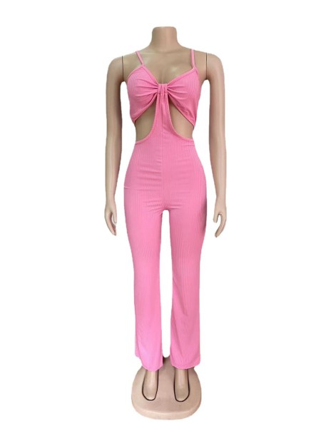 Nightclub sexy eye-net jumpsuit stretch slim fit flared jumpsuit AJ4338