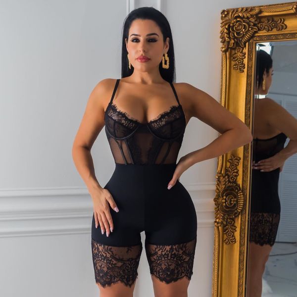 Corset cartilage sling lace casual sexy jumpsuit QJ5250