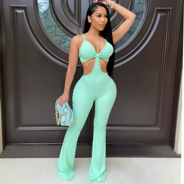 Nightclub sexy eye-net jumpsuit stretch slim fit flared jumpsuit AJ4338