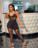 Fashionable Cartilage Bunch Lace Eyelash Side Sling Jumpsuit Adjustable QJ5259