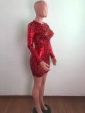 Fashion European and American bronzing burnt flowers hollow stretch long-sleeved dress XM6126