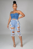 High-rise temperament commuter ripped washed jeans A3267