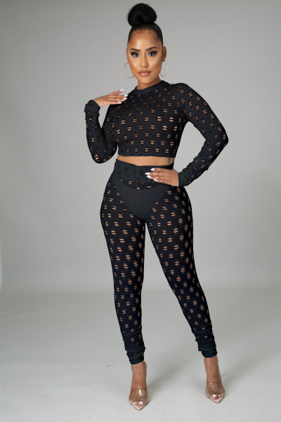 Nightclub sexy mesh high stretch sexy casual sports suit A3278