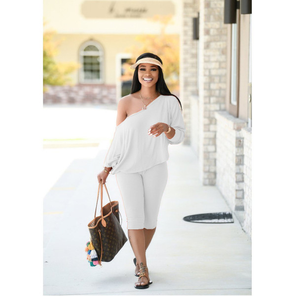 Slant shoulder loose large size women's two-piece fashion casual suit DY1008