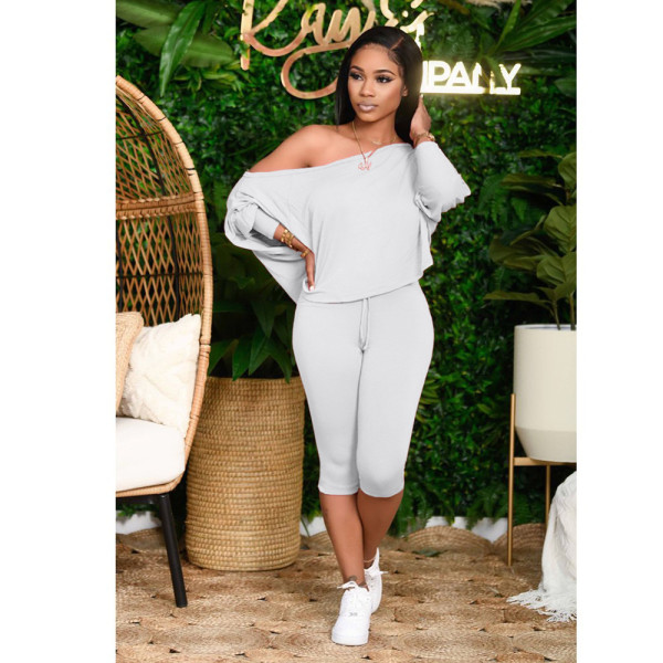 Slant shoulder loose large size women's two-piece fashion casual suit DY1008