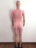 Two-piece sexy casual sports suit with solid color burnt holes and navel exposed A3277