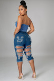 High-rise temperament commuter ripped washed jeans A3267