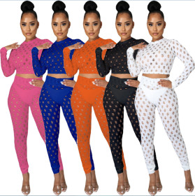 Nightclub sexy mesh high stretch sexy casual sports suit A3278