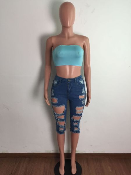 High-rise temperament commuter ripped washed jeans A3267