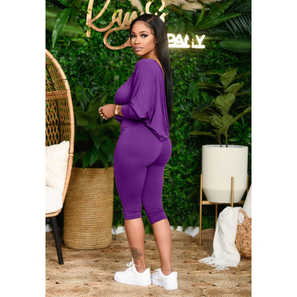 Slant shoulder loose large size women's two-piece fashion casual suit DY1008