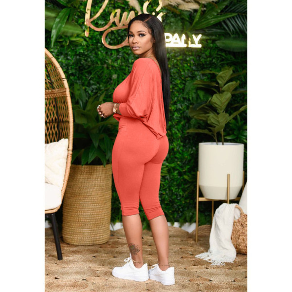 Slant shoulder loose large size women's two-piece fashion casual suit DY1008